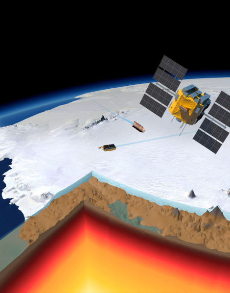 Artist’s concept of a warm, gooey mantle beneath West Antarctica’s Amundsen Sea Embayment.